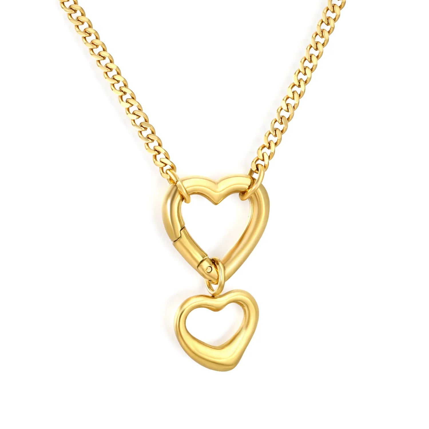 Gold Heart Pendant Necklace 2.3mm Double-Sided Polished Chain 45+5cm with 6mm Round End Tag 11.5*10mmm Heart Pendant 16.5*20mm Heart Clasp asonjewelry